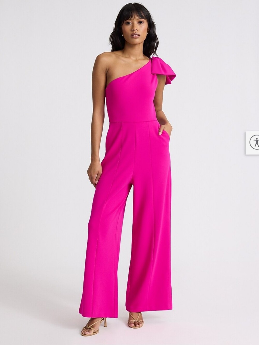 Express One-Shoulder Hot Pink Bow-Shoulder Wide-Leg Jumpsuit